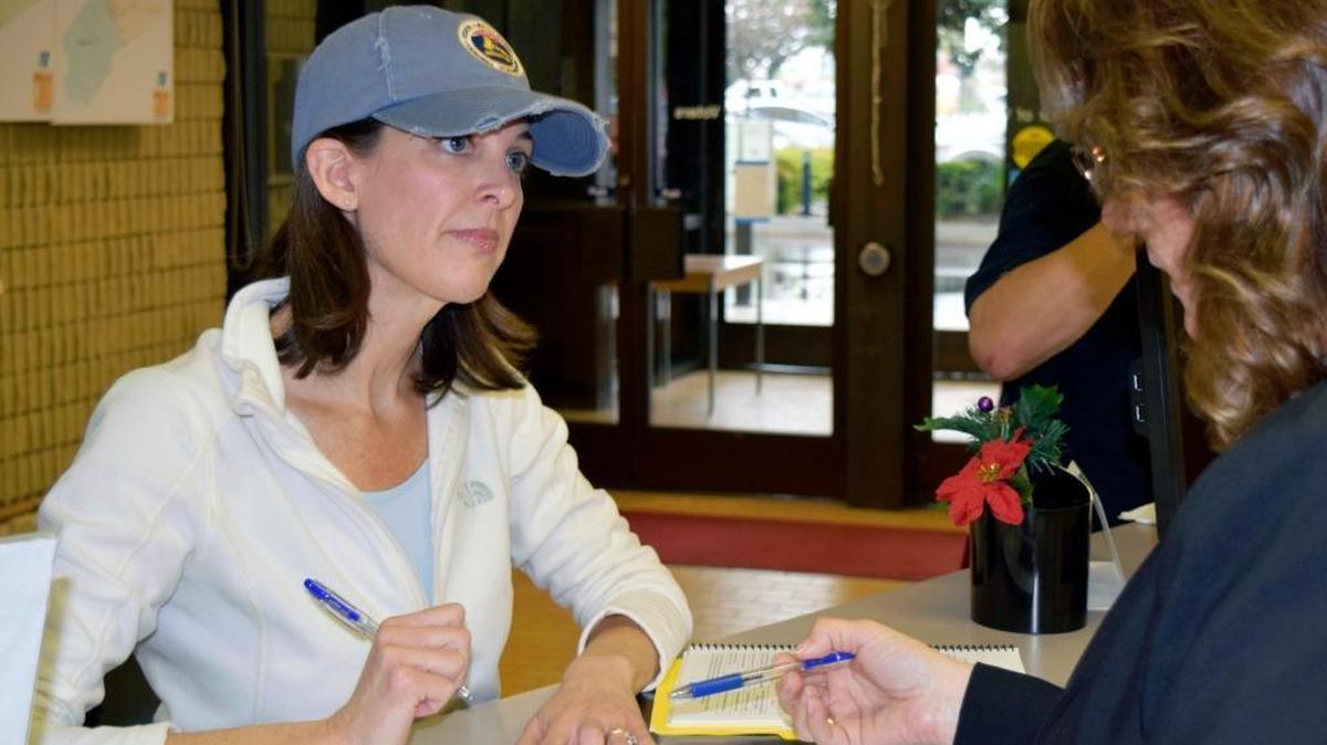 Assemblywoman Kristin Olsen fills out paperwork at the Stanislaus County elections office Friday to run for Board of Supervisors in District 1, which includes Riverbank and Oakdale. Olsen is completing her final year in the Assembly.