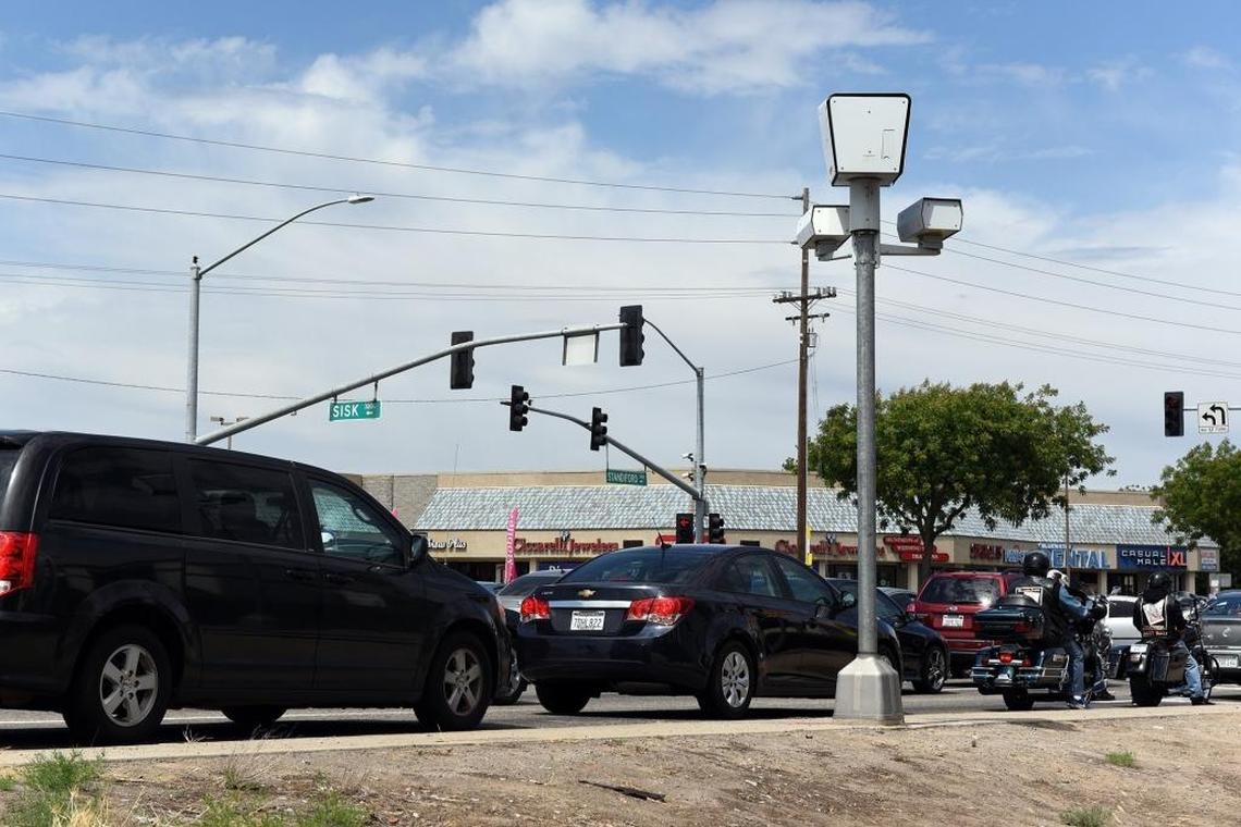 A red light camera is pictured on Monday, May 23, 2016, at Standiford Avenue and Sisk Road in Modesto, California