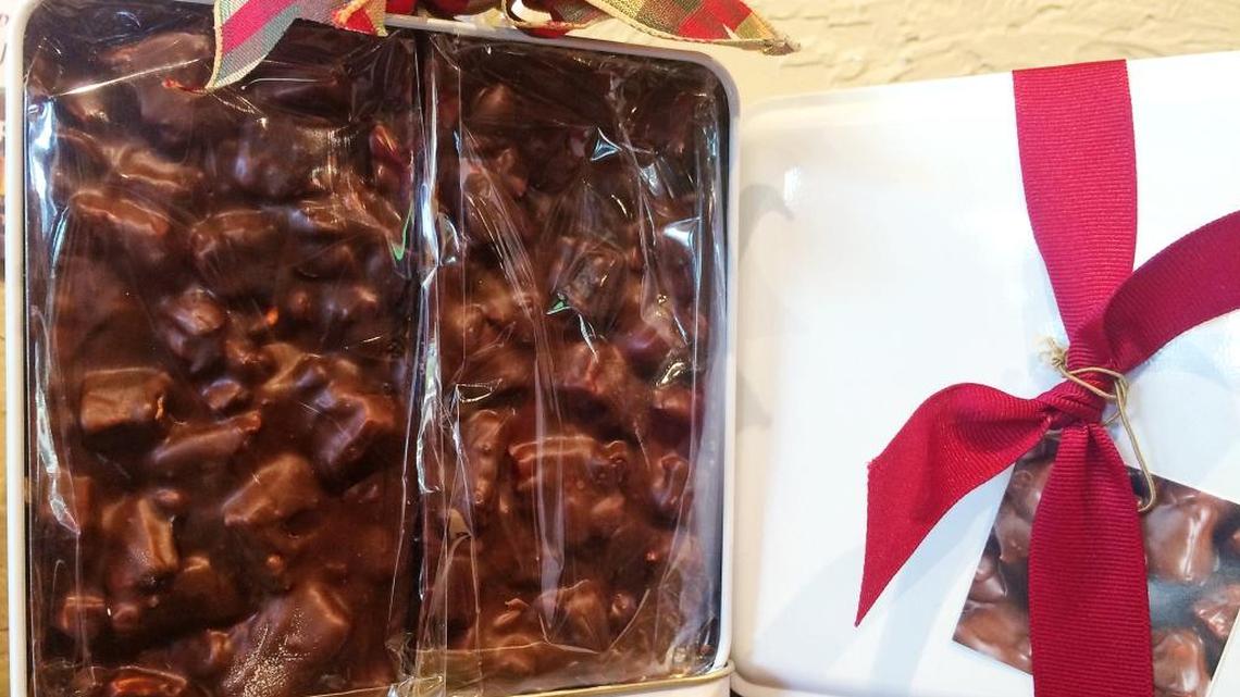 Rocky road candy from a local farm is among the many gifts of food and wine at the Stewart & Jasper Orchards Company Store in McHenry Village in Modesto.