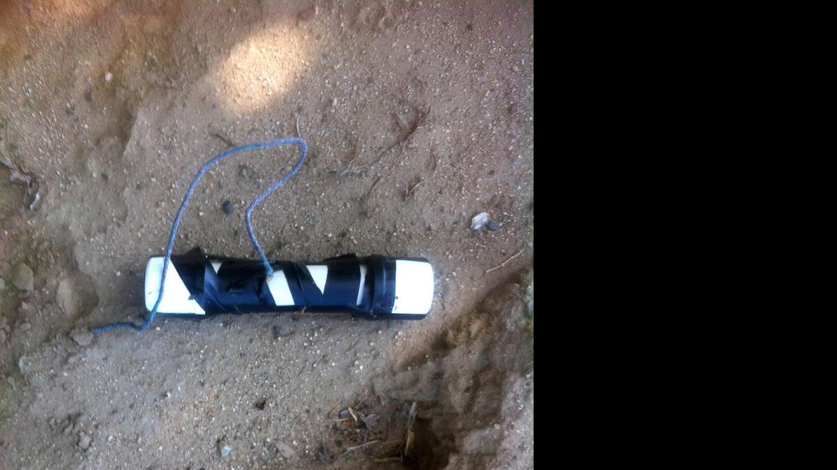 
The Stanislaus County Sheriff’s Department bomb squad was called to the 4600 block of North Avenue where this pipe bomb was found in an orchard on Monday.

