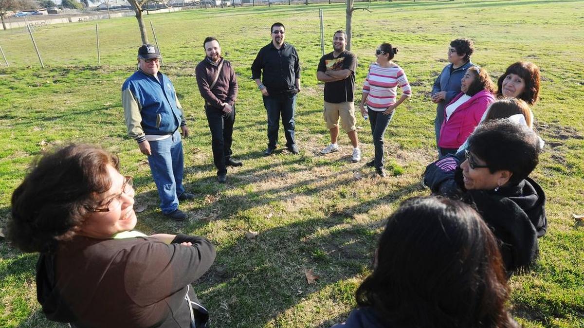 Working in the area west of Crows Landing Road and south of the Tuolumne River, Manos Unidas volunteers, seen here at Fairview Park in 2013, brought soccer back to the park and spruced it up.