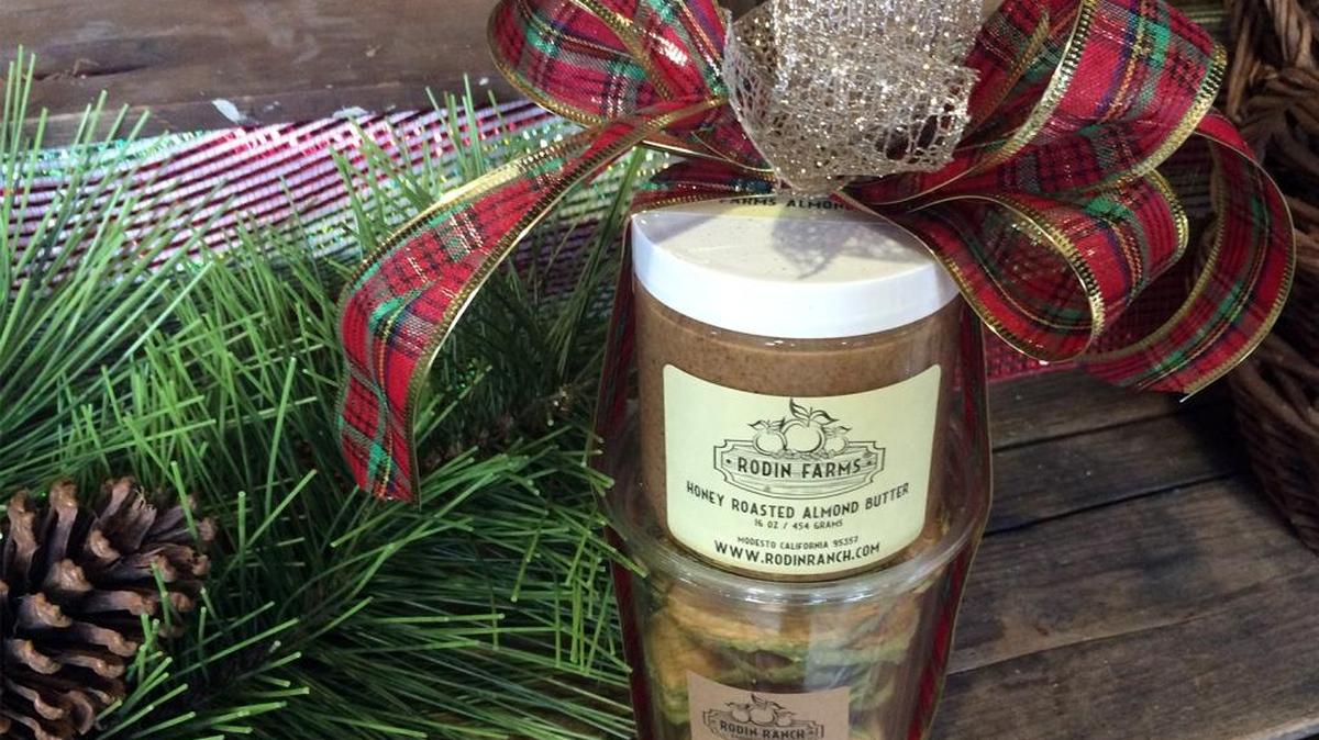 The duo of almond butter and dried fruit could make for a delicious gift option from Rodin Ranch Farmers Market in Modesto.