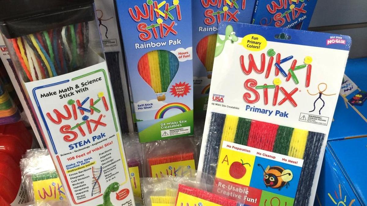 Wikki Stix are for building and creating. They stick to almost all smooth surfaces but with no glue or paste and are easy to peel off and reposition. Find them at Hands On Educational Supply Store in Modesto.
