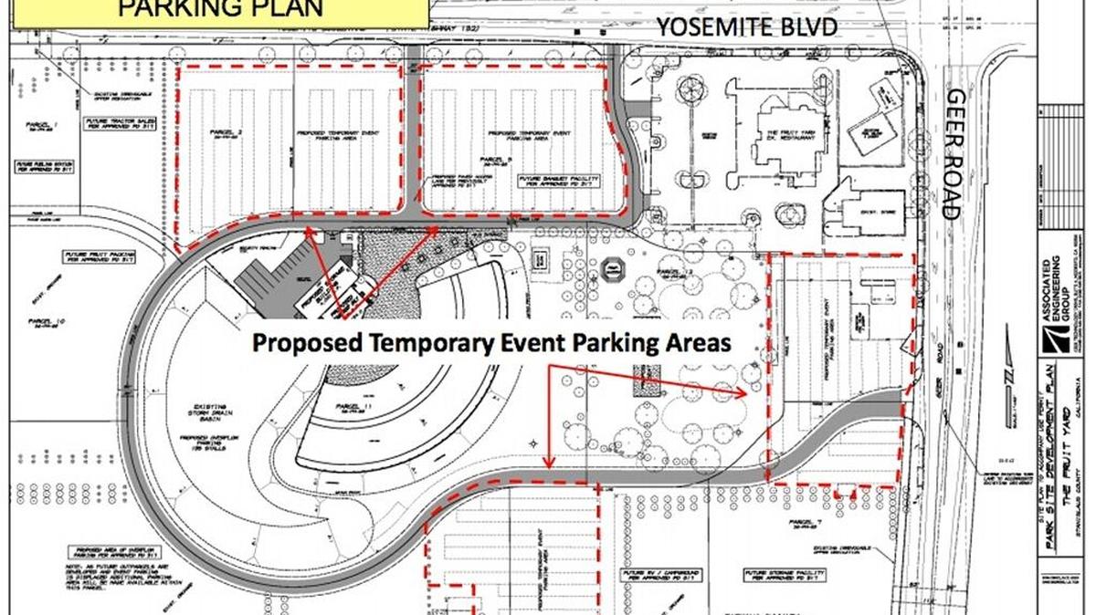 A map shows the proposed parking plan at The Fruit Yard.