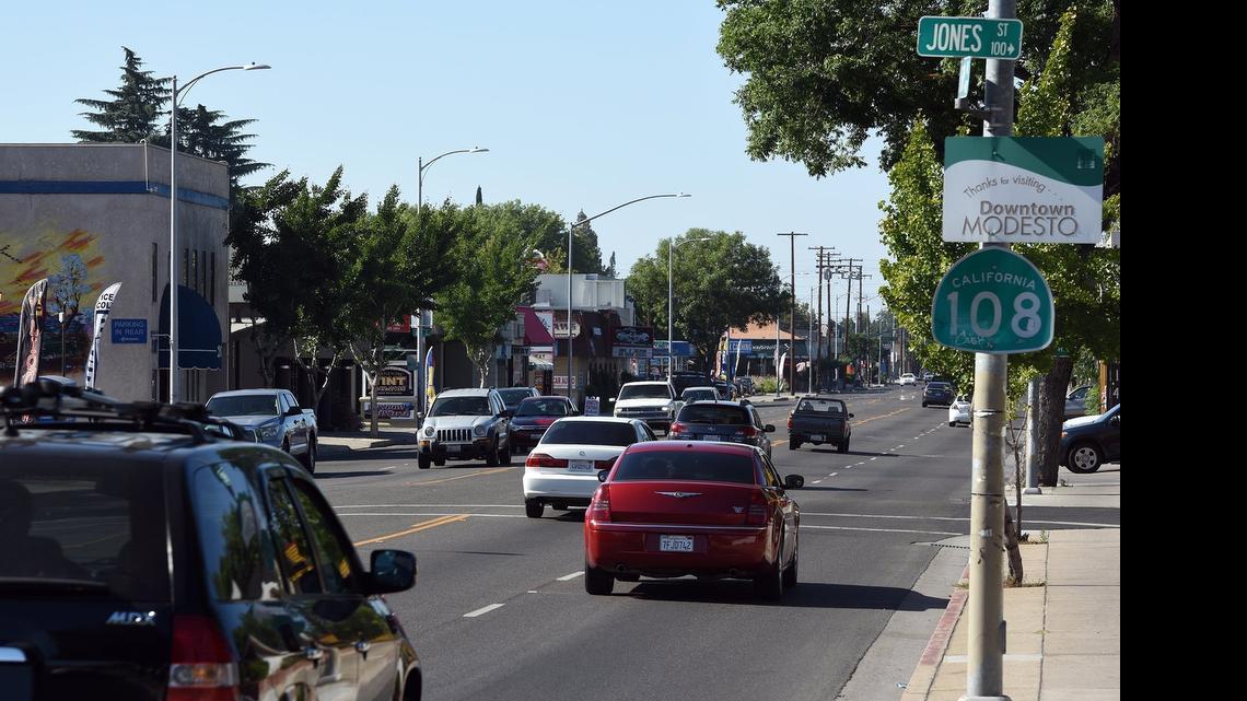 
Modesto, Riverbank and Oakdale want to improve the look of Highway 108 and have come up with a reinvestment plan, which considers streetscape improvements and high-quality infill projects. McHenry Avenue, near Jones Street, is seen Monday afternoon.

