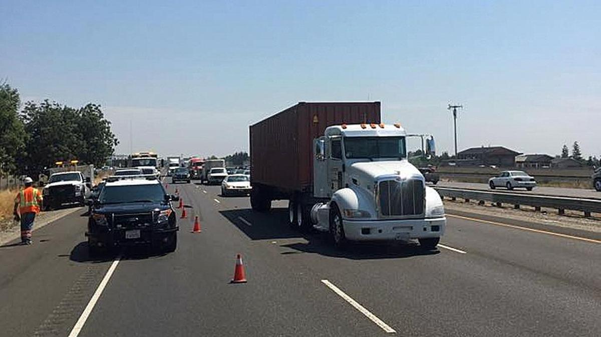 The scene of a fatal wreck on northbound Highway 99 just north of Salida, California.