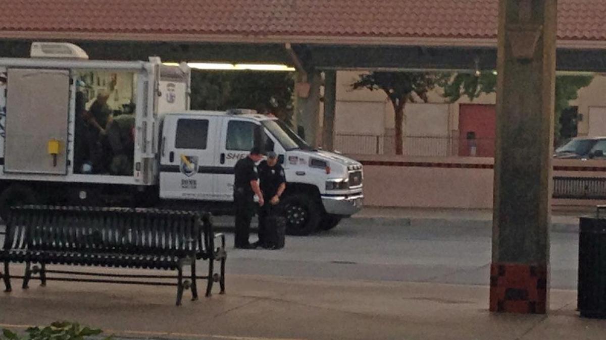 
The transit center on Ninth Street in downtown Modesto was closed and the area evacuated Tuesday, Aug. 18, 2015, after a suspicious suitcase was left there. It was later determined there was nothing in the suitcase. 
