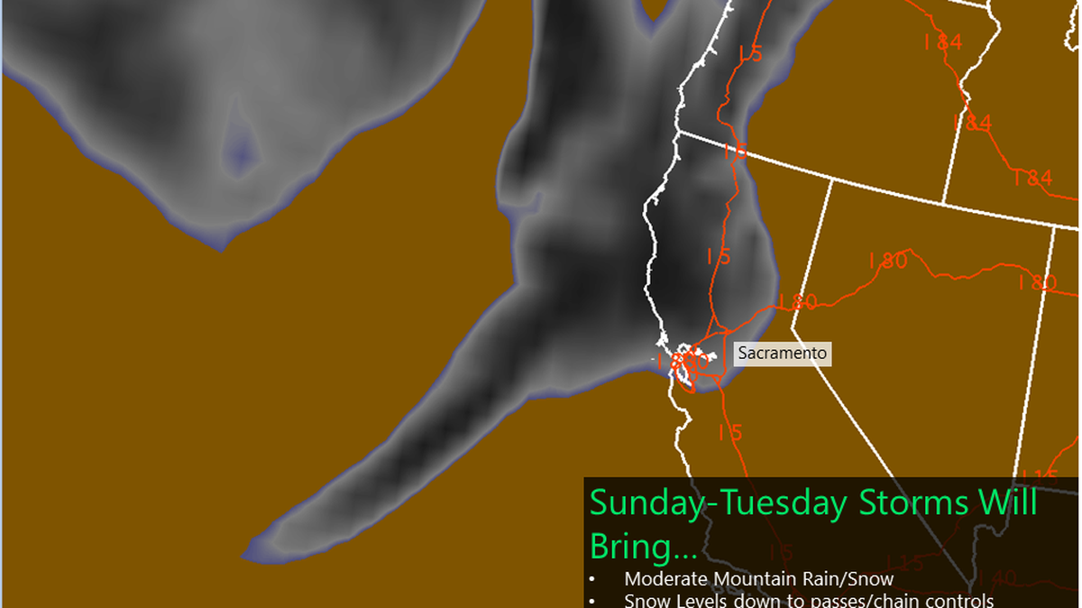 Storm systems are poised to hit the Sacramento region on Sunday, ending a string of warm, dry days.