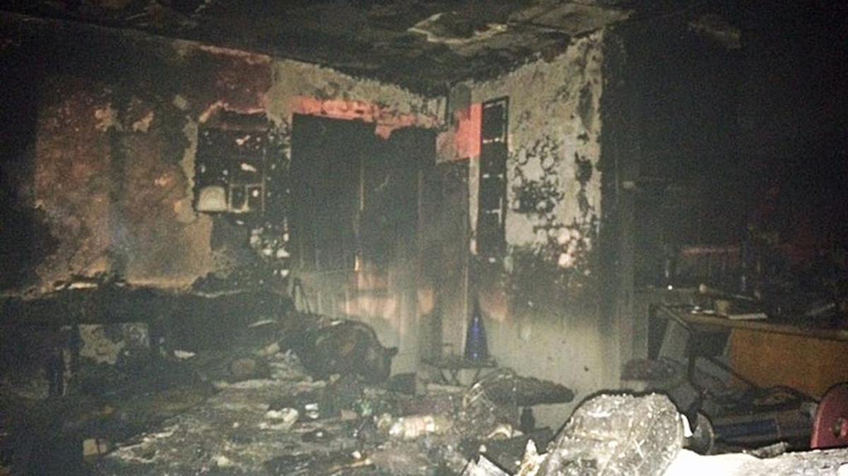 Here is damage to a living room to a fire on Gemini Court in Modesto, Calif. The fire broke out on Sunday, March 6, 2016. Three people escaped unharmed.