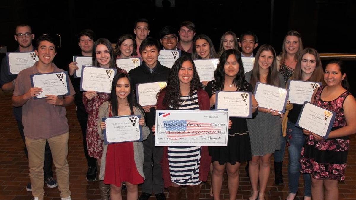 The winners of the 2017 American Heritage Scholarship Contest, including winner Hannah Young of Gregori High School in the center.