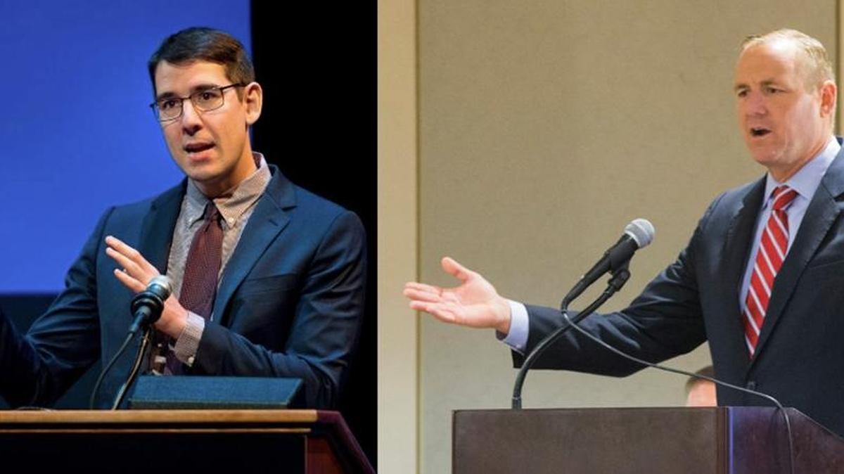 Josh Harder, left, and Jeff Denham