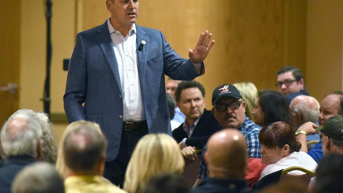 Rep. Jeff Denham, R-Turlock, speaking in Denair in April.