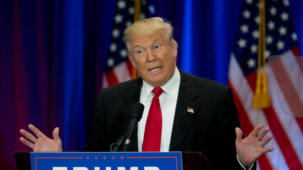 Republican presidential candidate Donald Trump speaks in New York on Wednesday, June 22, 2016.