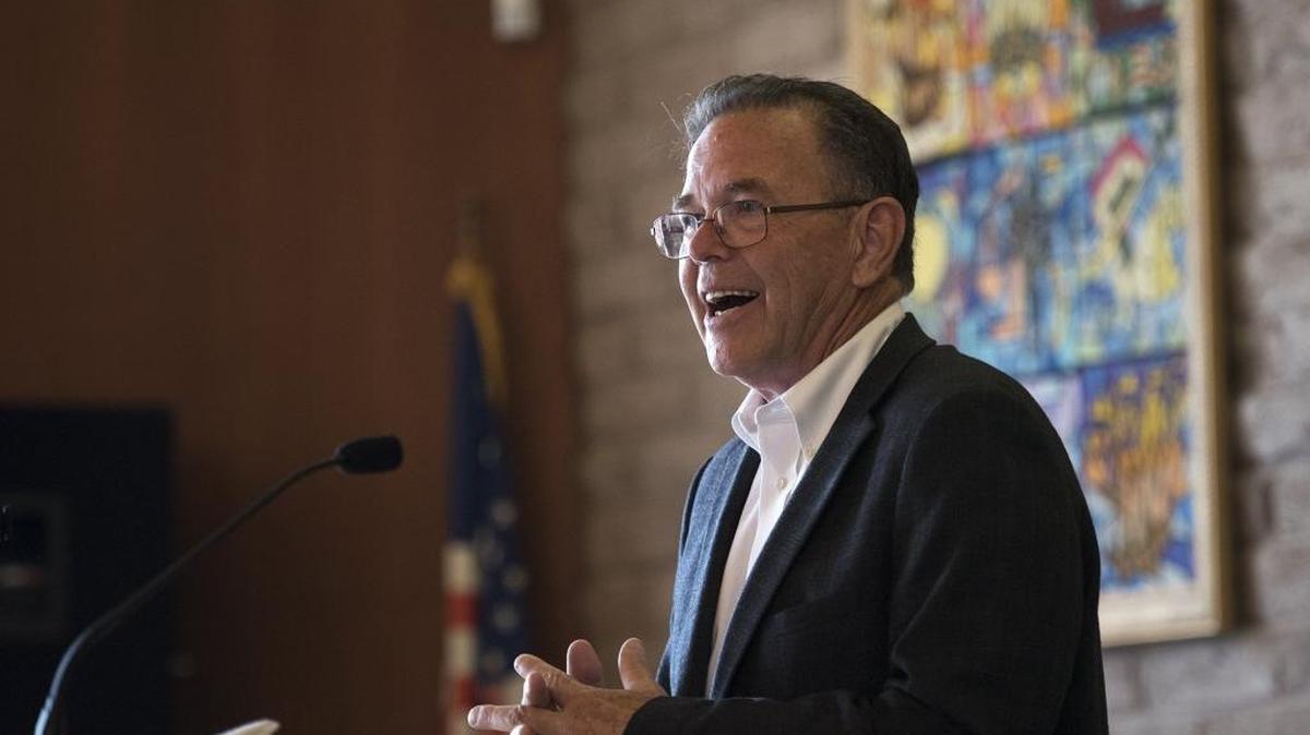 
Modesto Mayor Garrad Marsh provides the opening remarks during the installation ceremony for Rabbi Shalom Bochner at Congregation Beth Shalom in Modesto on Aug. 16. Marsh is not the perfect candidate, but he’s the best choice for a second term as mayor of Modesto.
