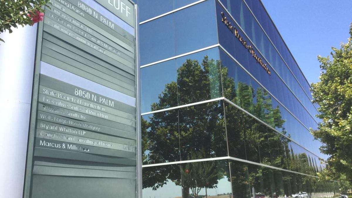 The State Board of Equalization occupies the second floor of the three-story River Bluff II office building at Palm and Nees avenues in northwest Fresno.