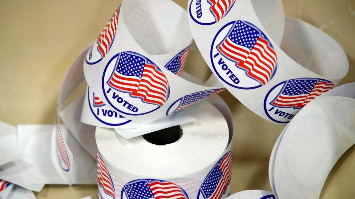 “I Voted” stickers are seen at a polling place last Tuesday.