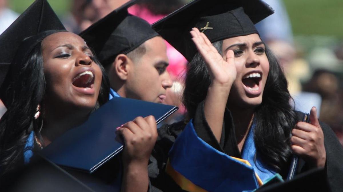 UC Merced graduates celebrate during commencement ceremonies May 18, 2013.