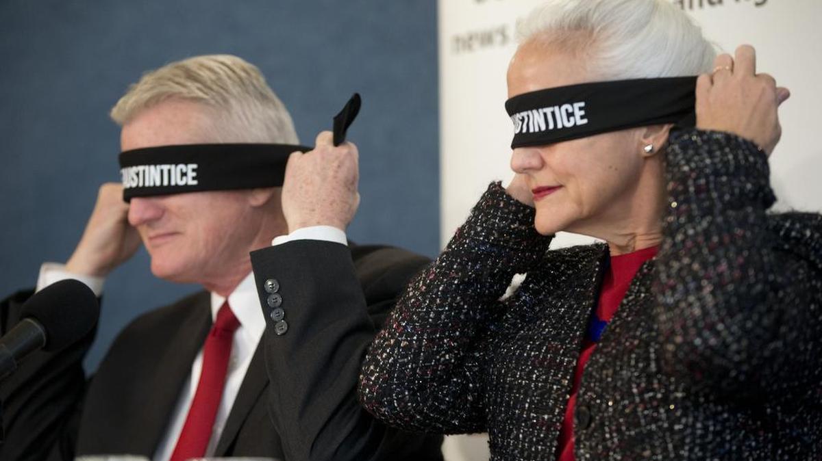 Debra and Marc Tice, the parents of missing journalist Austin Tice, blindfold themselves at a National Press Club event last year to raise awareness of their son’s abduction.
