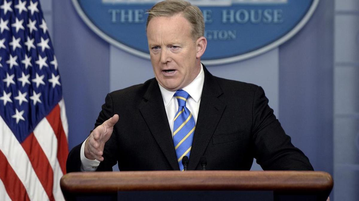 White House press secretary Sean Spicer tells reporters in the White House press briefing room on Tuesday that President Donald Trump has a “longstanding belief” that he was victimized by voter fraud.