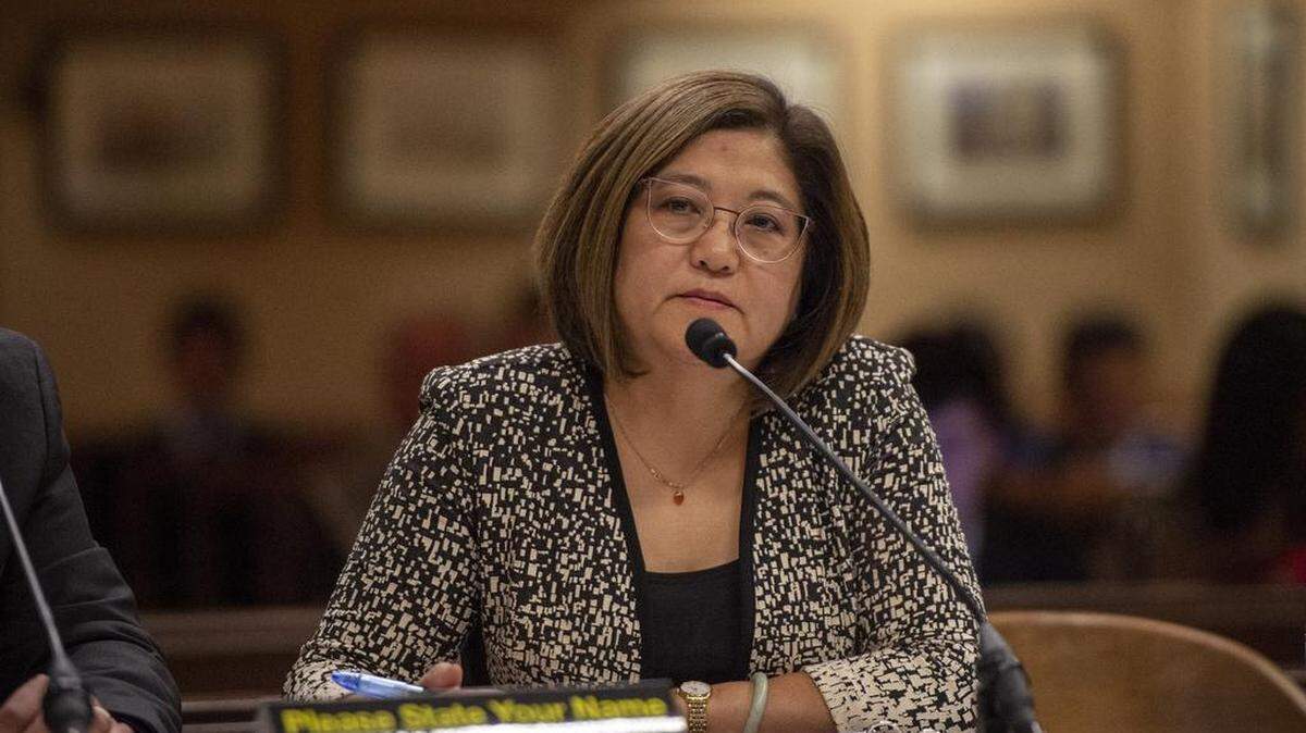 California DMV Director Jean Shiomoto faces the state Assembly Budget Committee on Aug. 7, 2018.