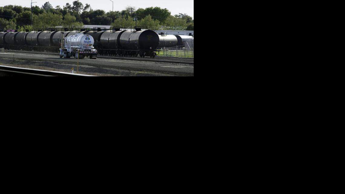 
Rail cars containing crude oil sit on railroad tracks in McClellan Park in North Highlands, just outside Sacramento, in March 2014. The U.S. Department of Transportation has three times delayed adoption of rules to make tank cars that carry crude and other volatile liquids safer.
