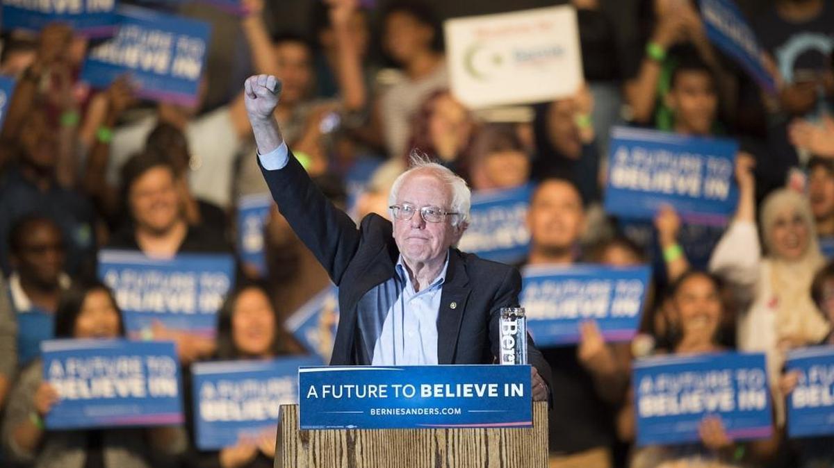 Democratic presidential candidate Bernie Sanders talks to supporters during a rally at Bonney Field on Monday, May 9, 2016, in Sacramento, Calif.