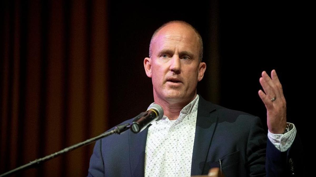 Candidate for Stanislaus County Sheriff Jeff Dirkse speaks during a debate at The State Theatre in Modesto last year.