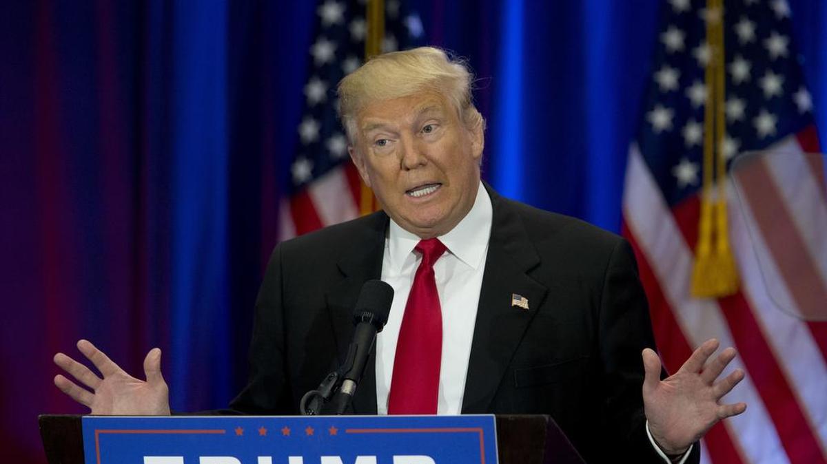 Republican presidential candidate Donald Trump speaks in New York on Wednesday, June 22, 2016.