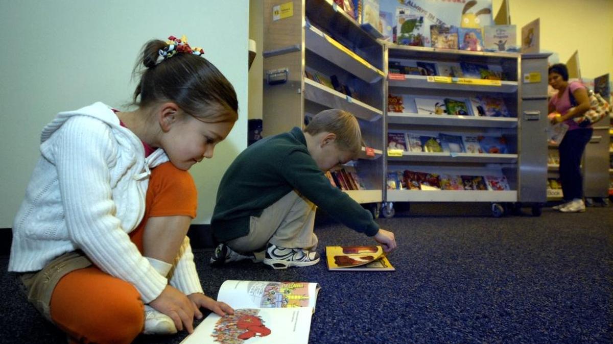 Two Modesto children review some of the books available for sale at a book fair at the library. A book fair on Wednesday will help provide crucial funds for the Stanislaus READS program
