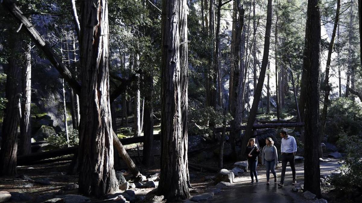 Democratic presidential candidate Beto O’Rourke, right, in Yosemite National Park, Calif., on April 29, 2019