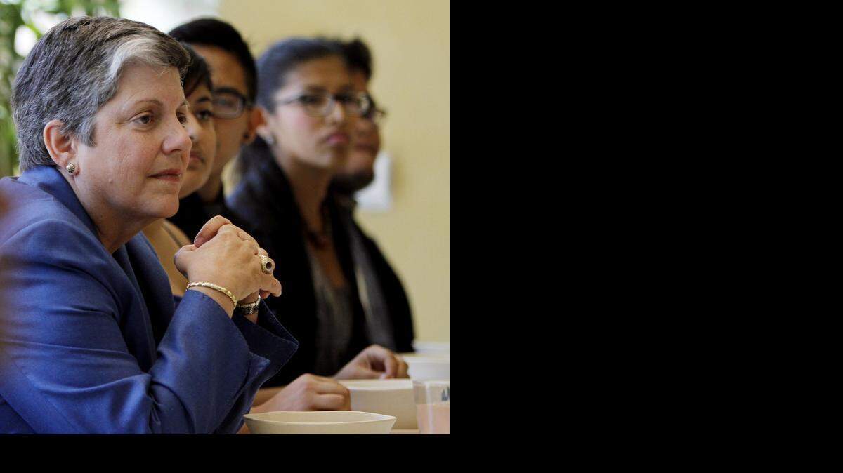 University of California President Janet Napolitano has lunch with students at UCLA in Westwood in 2013.