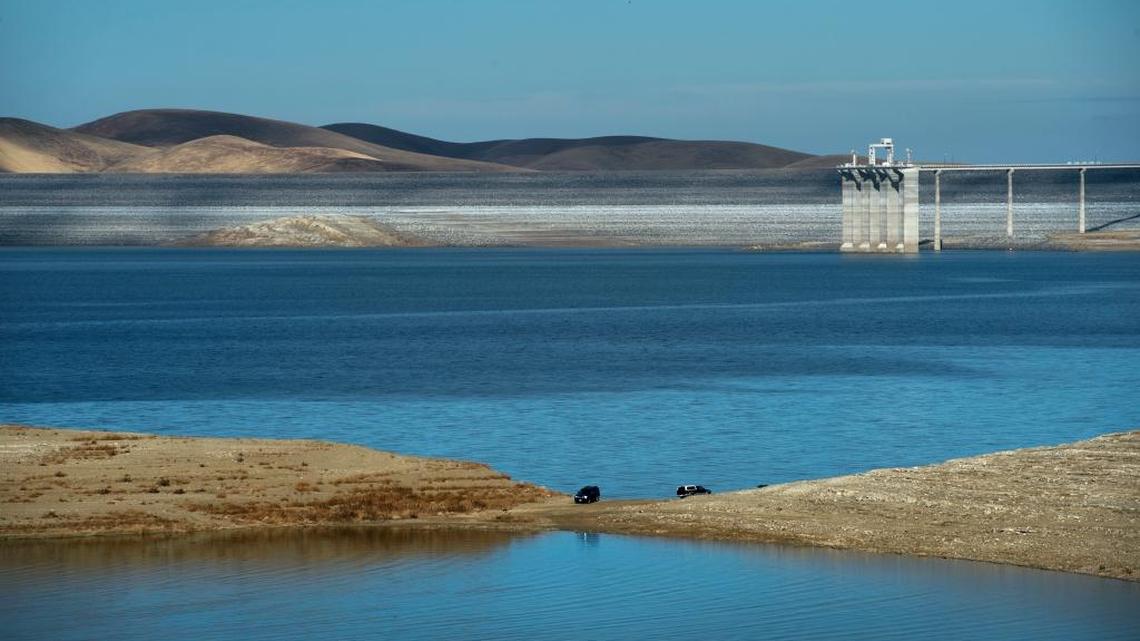 Fishermen drive to the low point at the San Luis Reservoir in 2013. According to the California Department of Water Resources, the reservoir is only 10 percent full in summer 2016 at 200,028 acre-feet.