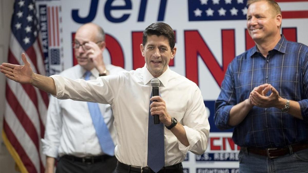 House Speaker Paul Ryan campaigns for Jeff Denham, right, in Modesto in October; Ryan wrote the American Health Care Act, which would replace Obamacare but dramatically alter coverage for thousands.