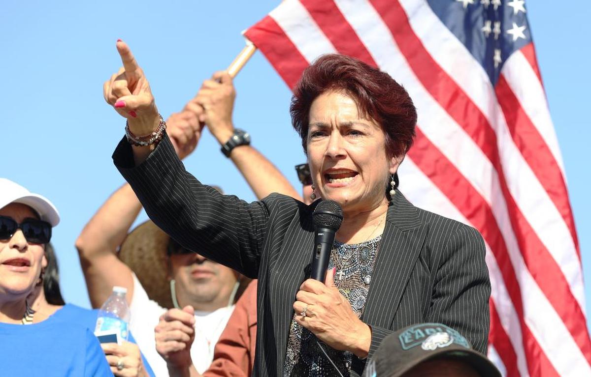 Anna Caballero of Salinas makes a campaign speech in November. The Democrat was one of many who displaced a Republican – termed-out Anthony Cannella – in the Nov. 6 election.