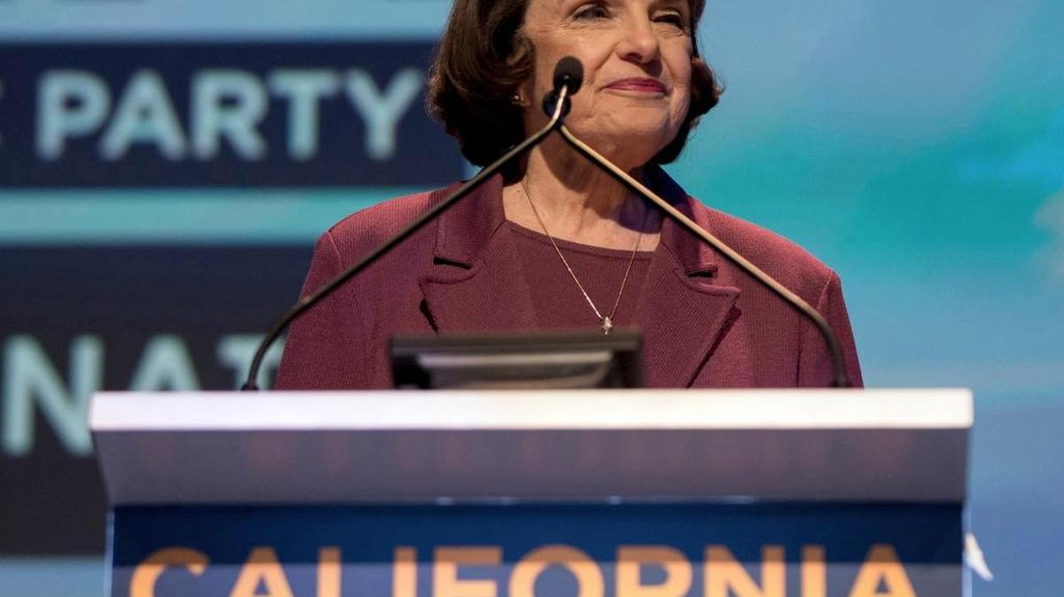U.S. Sen. Dianne Feinstein (D-Calif.) addresses the 2018 California Democrats State Convention on February 24, 2018, in San Diego. (Brian Cahn/Zuma Press/TNS)