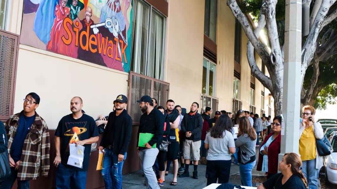 Students and workers form a line in Los Angeles to sign up for the Deferred Action for Childhood Arrivals protection in Los Angeles. Congress is under a deadline to pass a replacement, protecting the 800,000 dreamers in the nation.