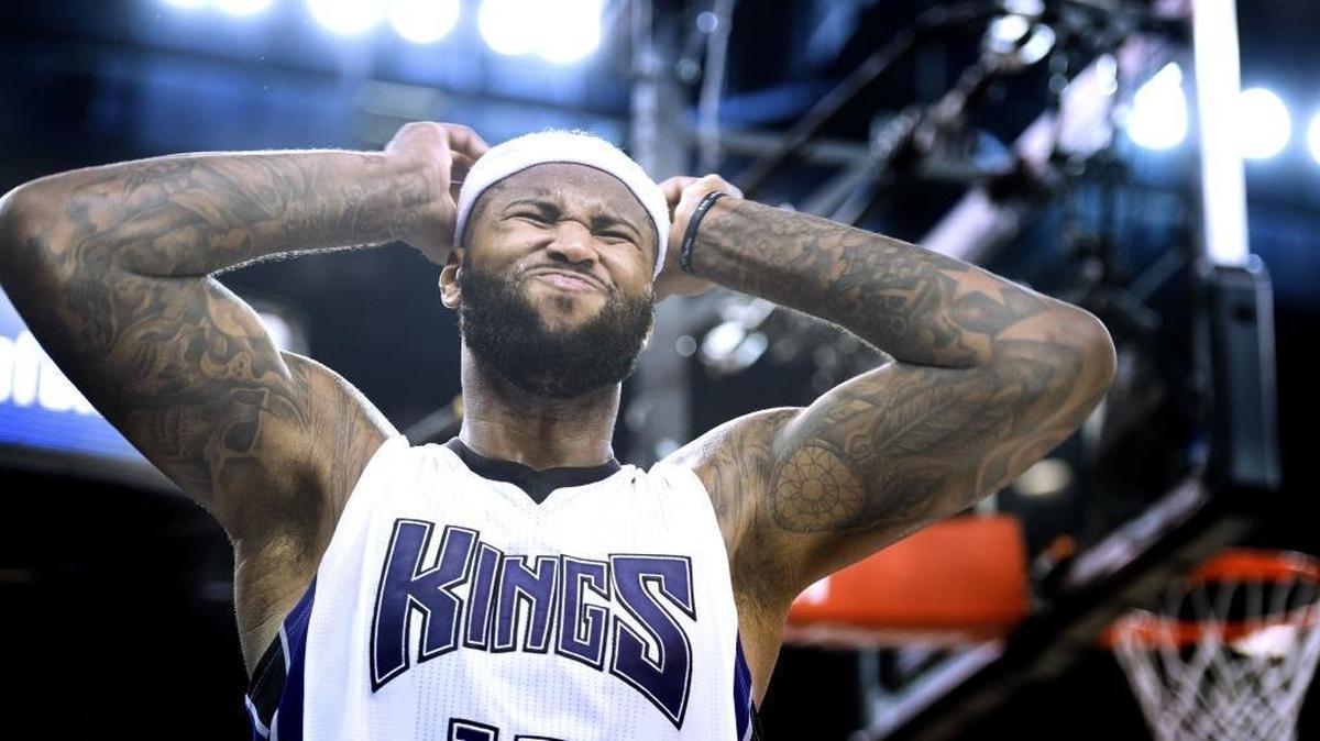 Sacramento Kings center DeMarcus Cousins (15), reacting for being called for committing a foul in the fourth quarter of the Kings’ game with the Cleveland Cavaliers, was suspended by general manager Vlade Divac after yelling at coach George Karl during that same game on Wednesday, March 9, 2016, at Sleep Train Arena.