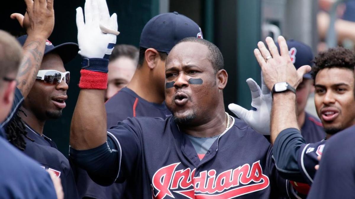 Juan Uribe of the Cleveland Indians celebrates his solo home run off Justin Verlander in the fifth inning of Sunday’s 9-3 win over the Tigers in Detroit.