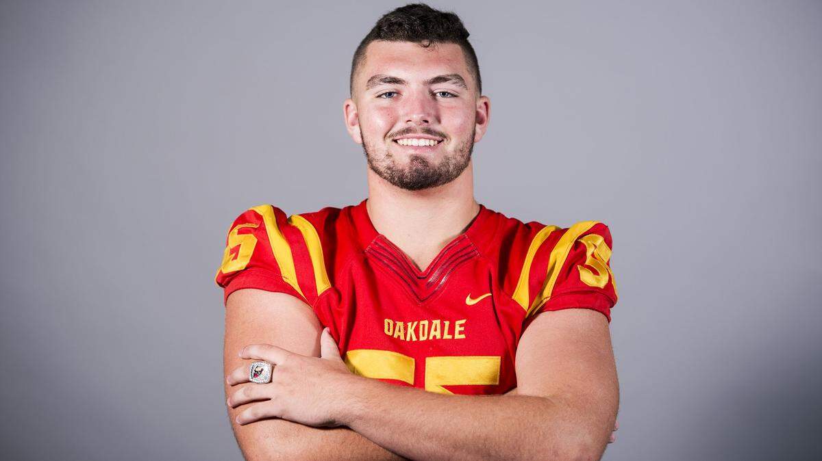 Oakdale High School's Nico Sarale poses for a portrait at the Merced Sun-Star office in Merced, Calif., on Thursday, July 27, 2017.  Sarale has committed to UC Davis.