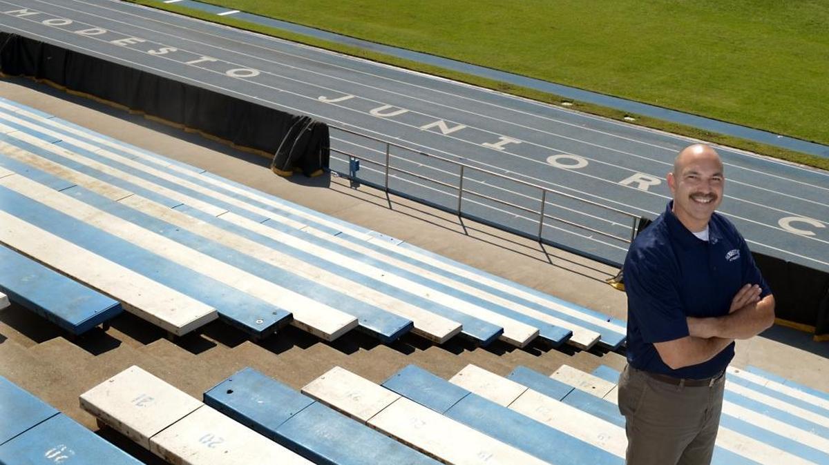 
Nick Stavrianoudakis, the new Modesto Junior College director of athletics, is pictured on Thursday, Sept. 17, 2015, at the stadium on the east campus in Modesto.
