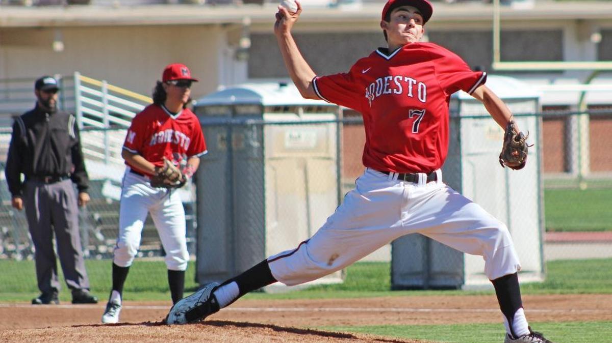 Modesto High sophomore Tyler Shafer pitched better than the final score indicated on Thursday, March 28, 2016, during the opening game of the Dick Windemuth Easter Tournament at Modesto High. The Panthers were beaten 11-1 by Los Banos.
