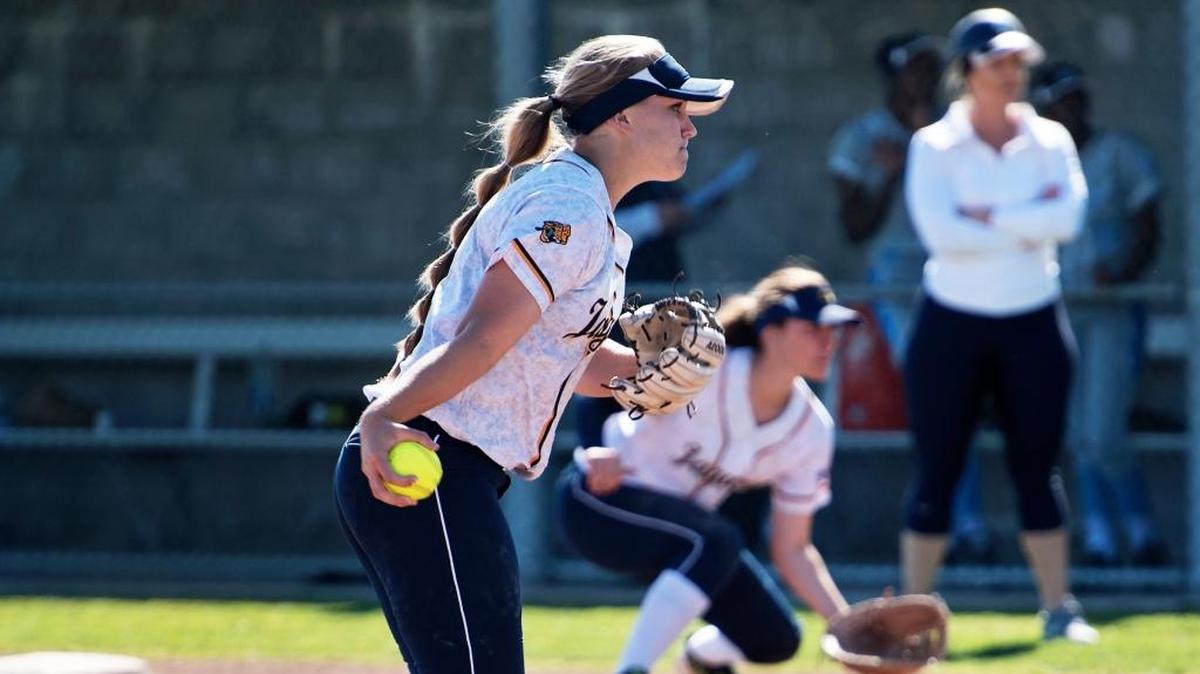 Gregori pitcher McKyla Nelson winds up to pitch during the Modesto Metro Conference game with Downey in Salida, Calif., on Tuesday, March 28, 2017.