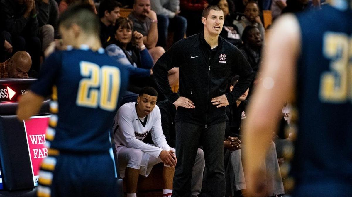 Modesto Christian coach Brice Fantazia calls out to his team during the 17th Holiday Hoop Classic game with Turlock at Modesto Christian High School in Salida, Calif., on Dec. 28, 2016.