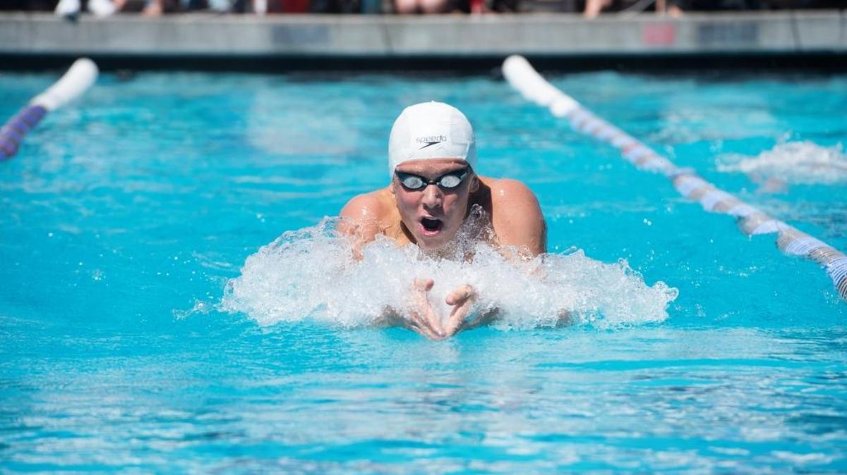 Gregori’s Andrew Britton competes in the 200 individual medley during the Sac-Joaquin Section swimming championship at Tokay High School in Lodi, Calif., on Saturday, May 13, 2017. Britton finished fourth but his time of 1:52.36 is an automatic qualifier for the state meet.