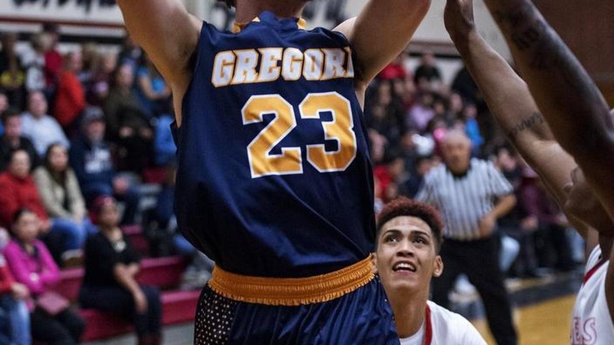 Gregori’s Drew McClellan attempts a shot during the Modesto Metro Conference game with Modesto at Modesto High School in Modesto, Calif., on Tuesday, Feb. 14 , 2017.