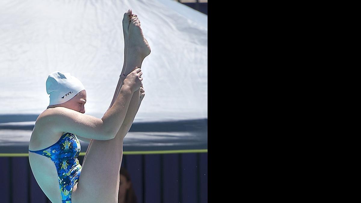 
Pitman diver Natasha Sondeno makes a dive during the Girls South Sac-Joaquin Section diving finals at Johansen High in Modesto, Calif., on Saturday, May, 9, 2015. Sondeno finished fourth to qualify for the state finals.
