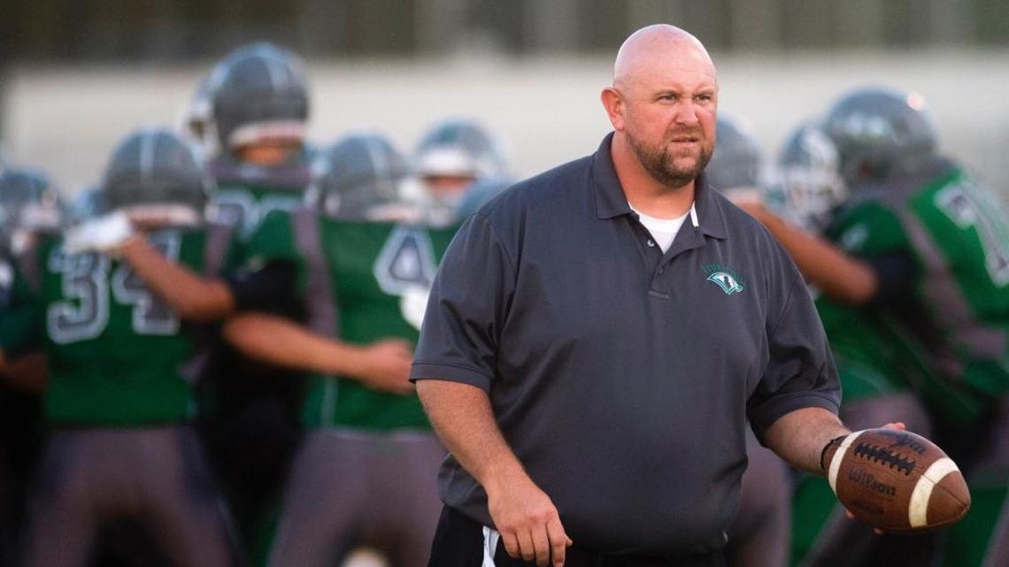 Central Valley head coach Scott Edwards before a game between Pacheco High School and Central Valley High School at Ceres High School in Ceres California on September 25, 2015.