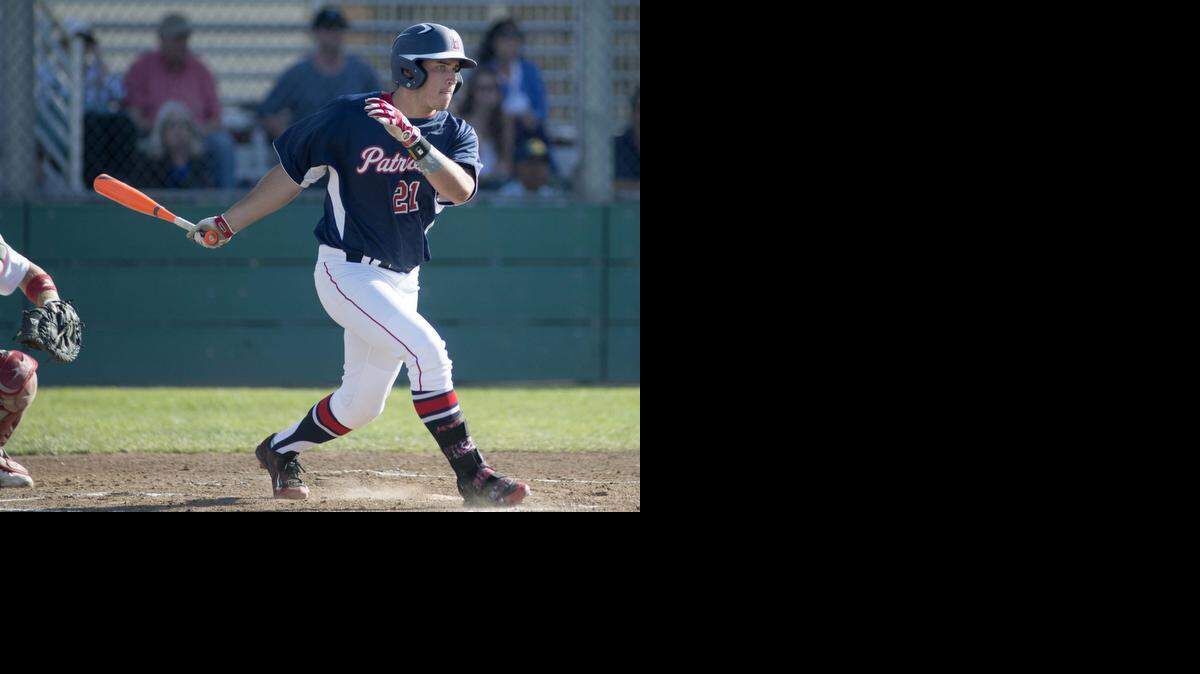 
Beyer High's Jack Large laces a single to right field in the championship game of Windemuth Tournament between Beyer High School and Ripon High School at Modesto High on April 10th, 2015.
