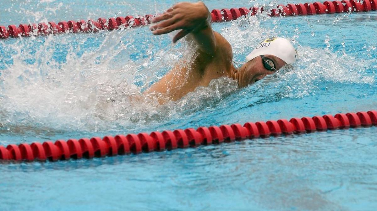 Gregori’s C.J. Britton swims in the 100 Free, he won the event with a time of 46.94, during the 4th Annual Ervin Zador Invitational Swim Meet at Ripon High School in Ripon California on April 9, 2016.