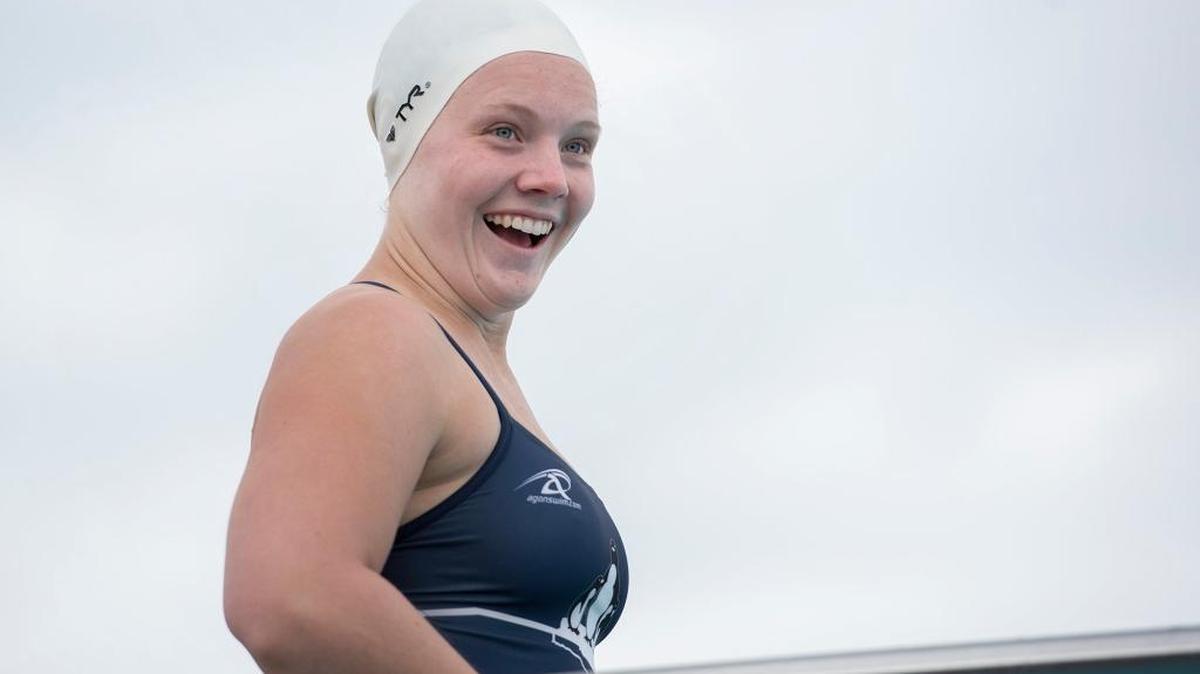 Pitman diver Natasha Sondeno reacts to her name being called before she completes her last dive during the Sac-Joaquin Section 2016 Diving Trials at Johansen High School in Modesto on Thursday, May, 5, 2016.
